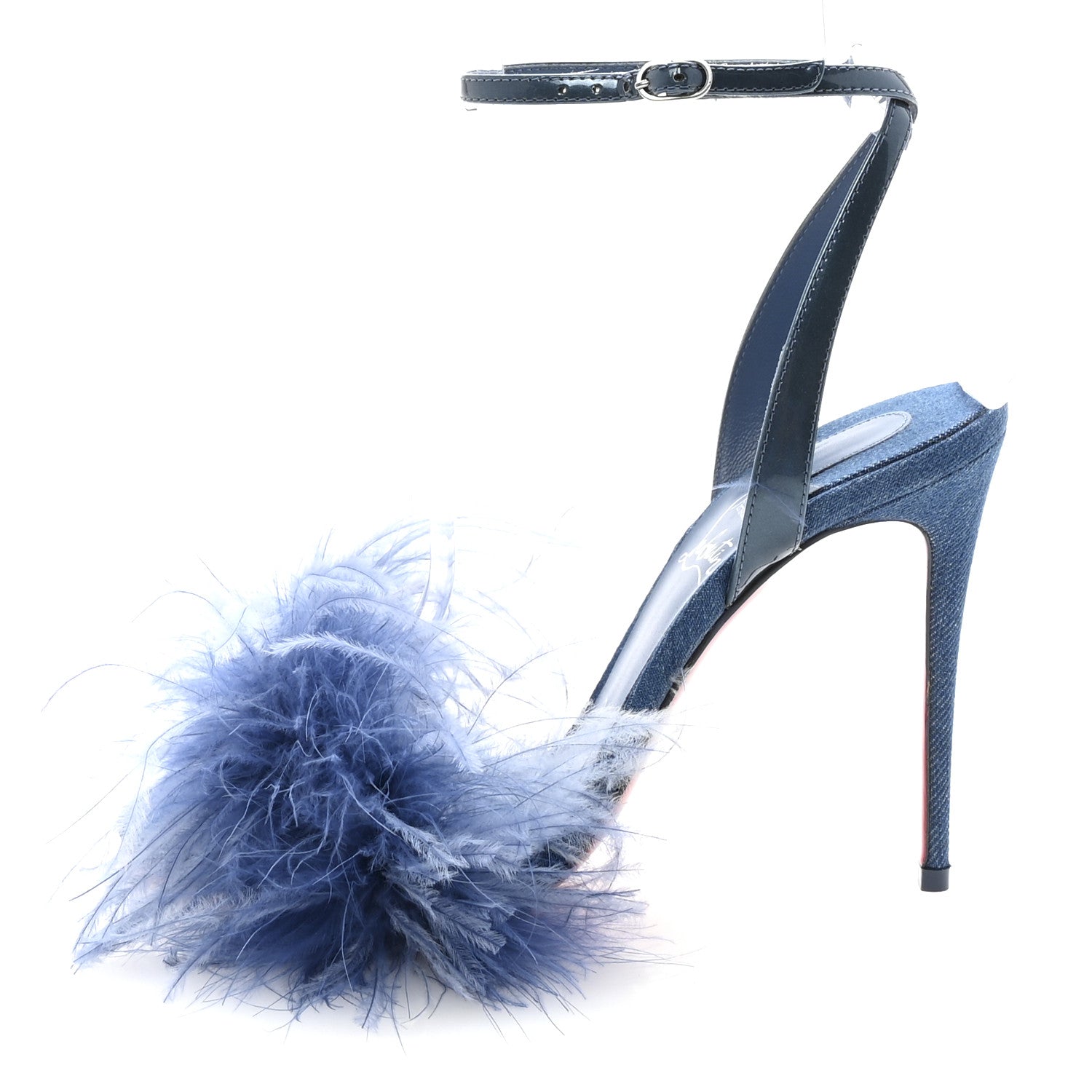 Christian Louboutin Denim Patent Loubipoupi 100 Sandals 38 Blue 1 of 8
