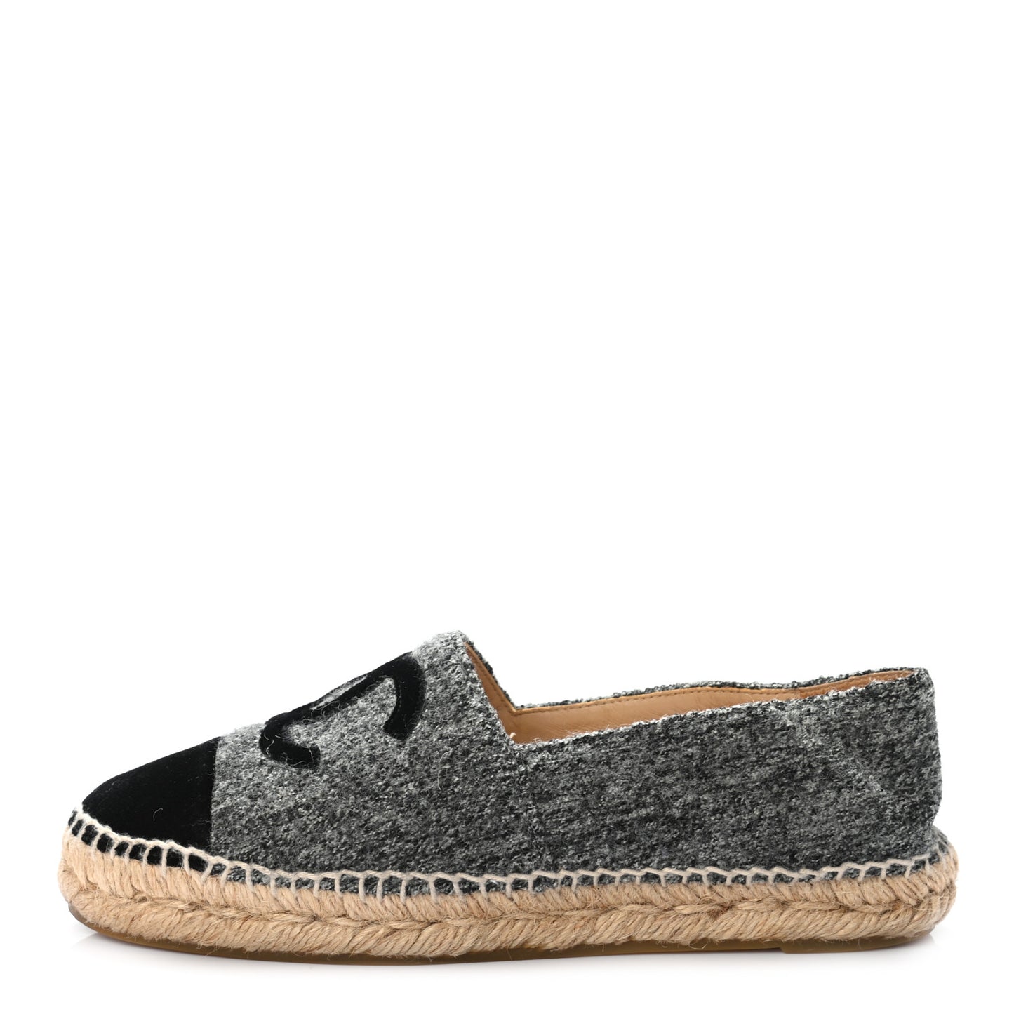 Tweed Velvet CC Espadrilles 36 Grey Black