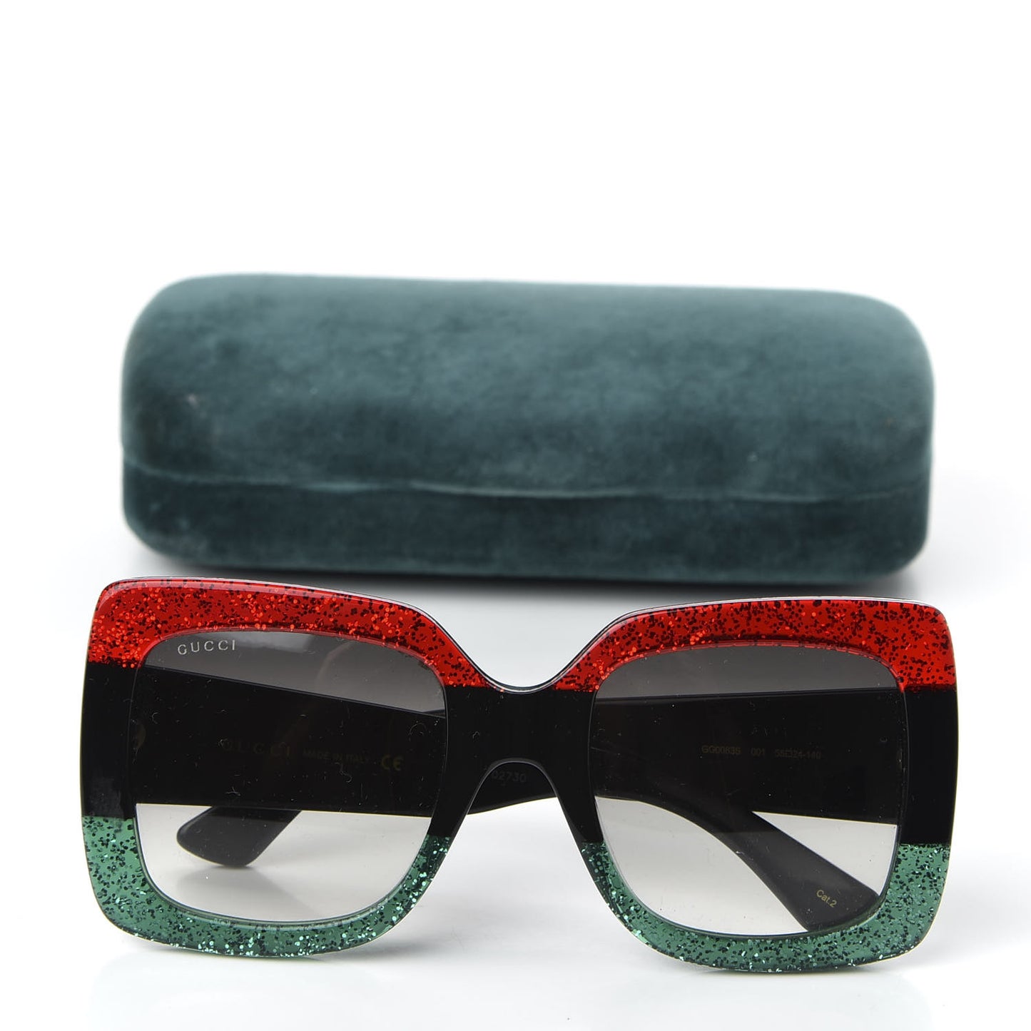 Acetate Square Frame Sunglasses GG0083S Glitter Red Black Green