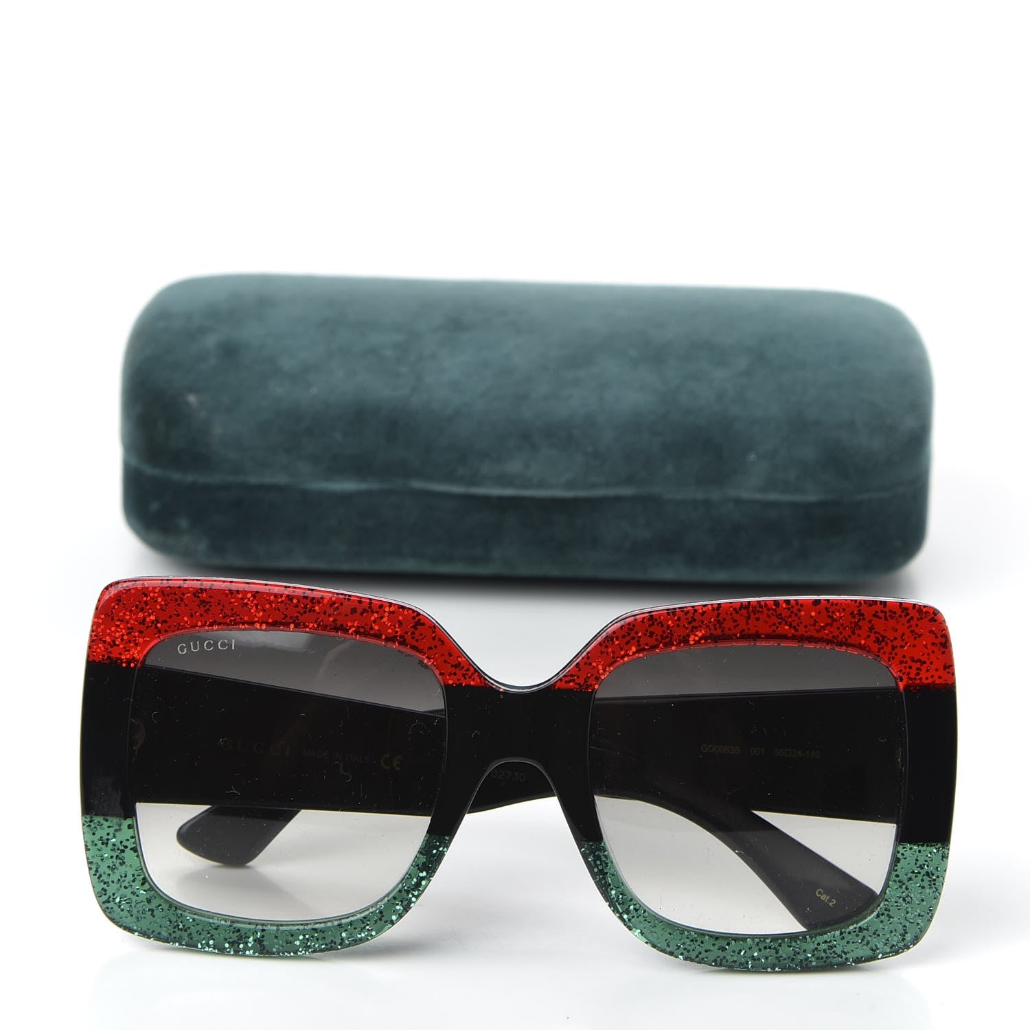 Gucci Acetate Square Frame Sunglasses GG0083S Glitter Red Black Green 8 of 8