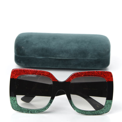 Gucci Acetate Square Frame Sunglasses GG0083S Glitter Red Black Green 8 of 8