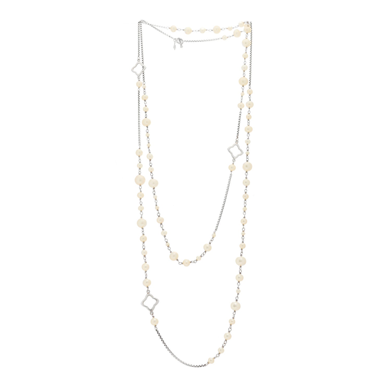 David Yurman Sterling Silver Pearl 7.5mm Quatrefoil Long Chain Necklace 3 of 5
