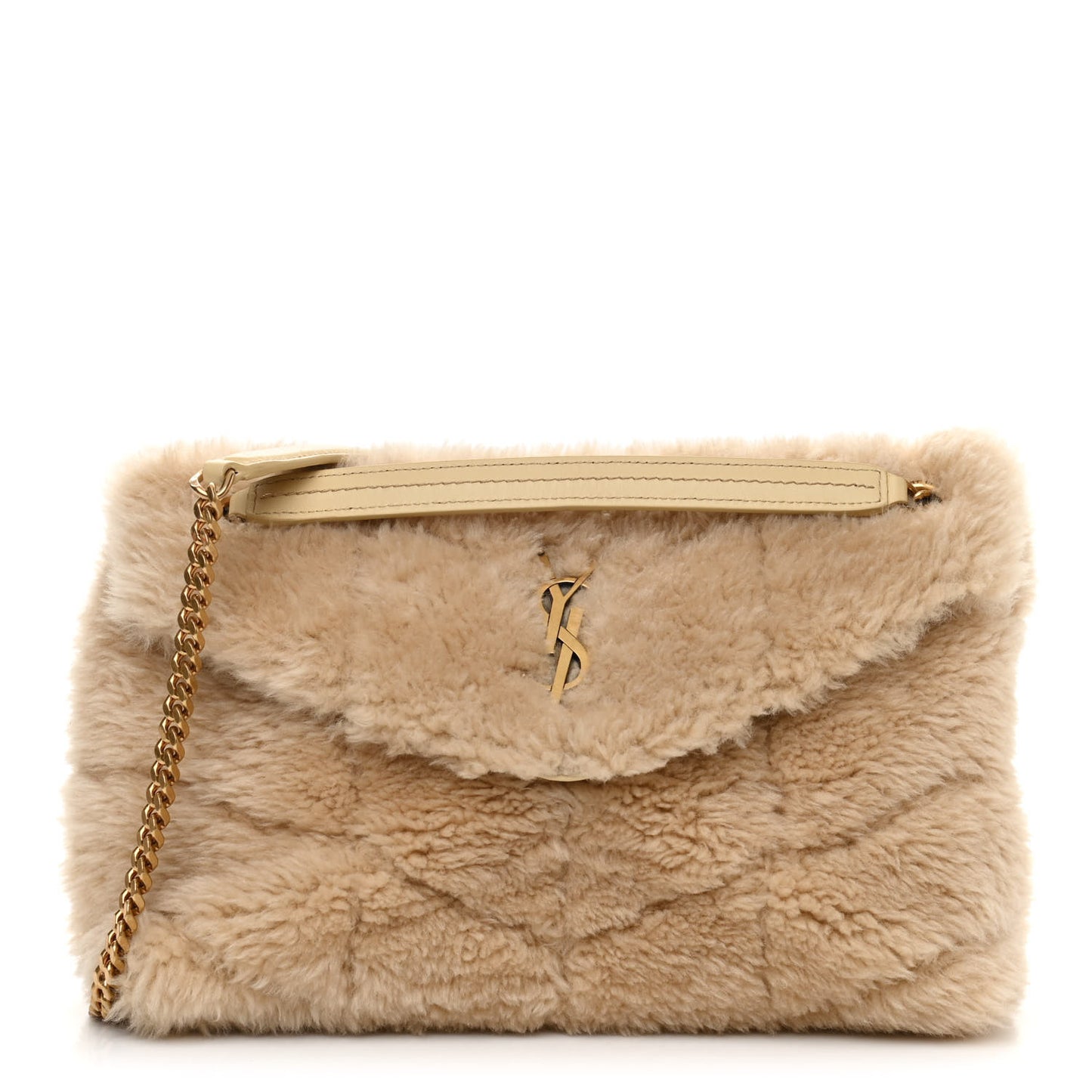 Shearling Quilted Small Loulou Monogram Chain Satchel Natural Beige