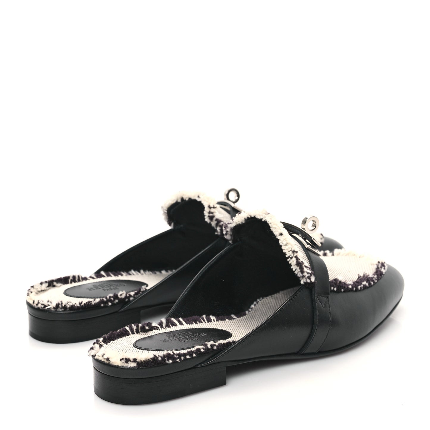 Toile Calfskin Fringe Womens Oz Mules 36.5 Black Prunoir