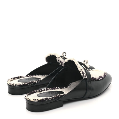 Hermes Toile Calfskin Fringe Womens Oz Mules 36.5 Black Prunoir 4 of 10