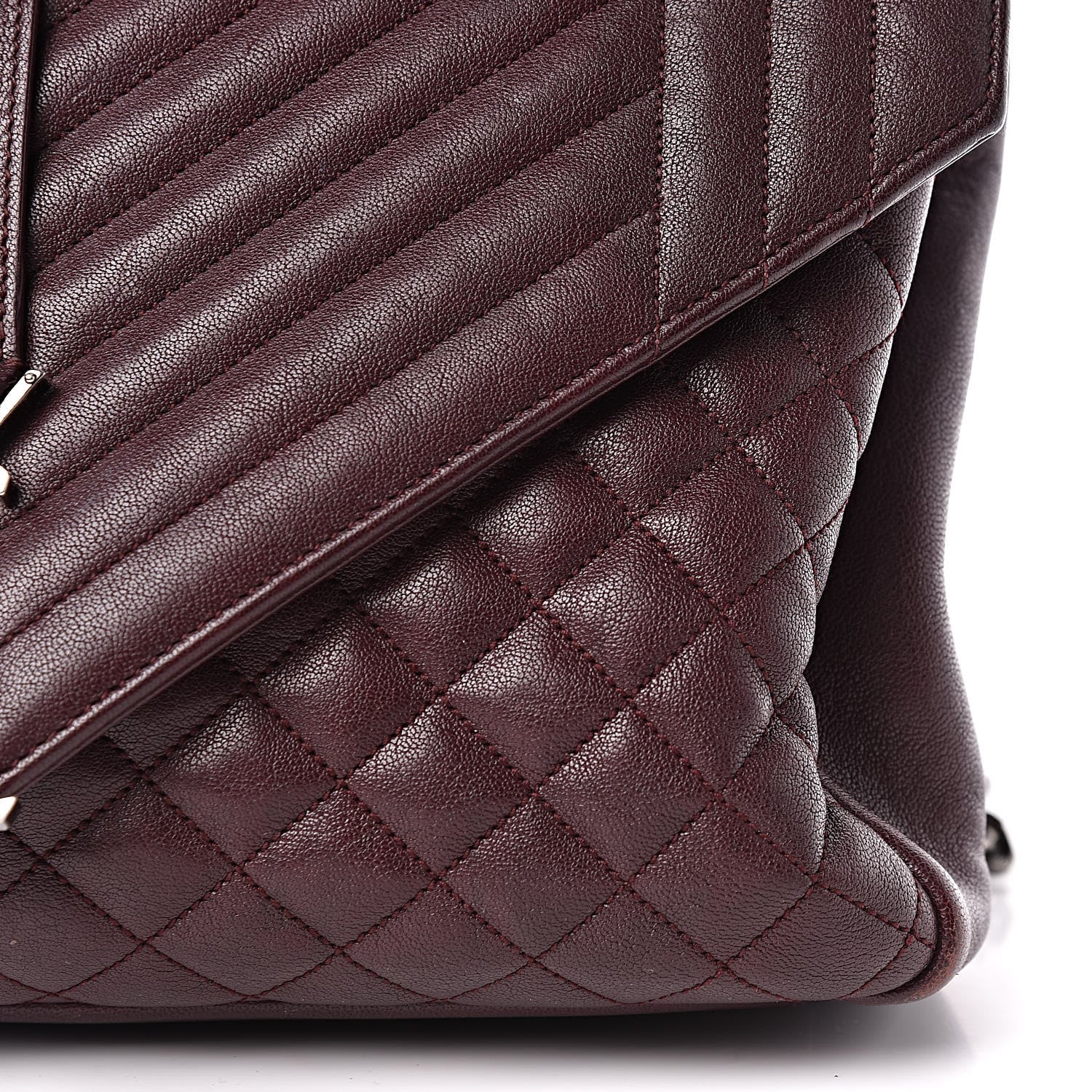 Saint Laurent Calfskin Mixed Matelasse Triquilt Large Monogram Envelope Satchel Bordeaux 25 of 34