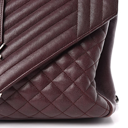 Saint Laurent Calfskin Mixed Matelasse Triquilt Large Monogram Envelope Satchel Bordeaux 25 of 34