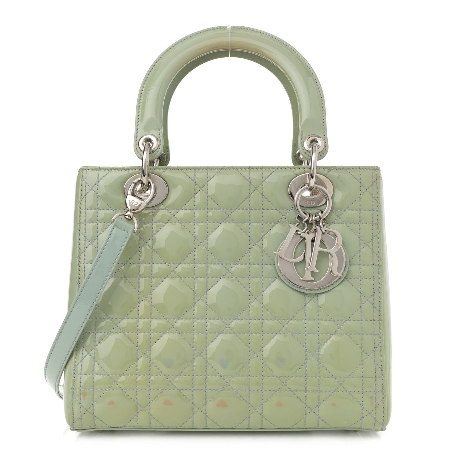 Patent Cannage Medium Lady Dior Blue Alcier