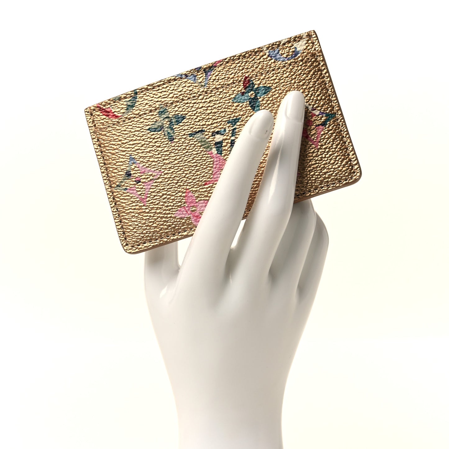 Metallic Monogram LV Garden Card Holder Gold