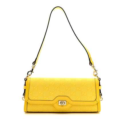 Gucci GG Monogram Textured Dollar Calfskin Small Luce Shoulder Bag Yellow 1 of 21