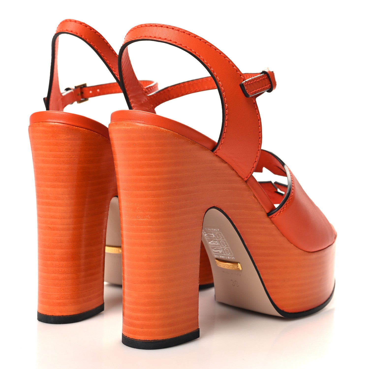 Gucci Cosmos Softy Calfskin Wooden Interlocking G Cut-Out 30/120mm Platform Sandals 39 Deep Orange 4 of 7