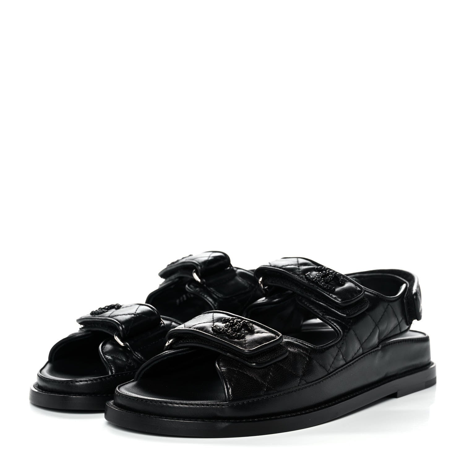 Chanel Lambskin Velcro Dad Sandals 36.5 Black 3 of 9