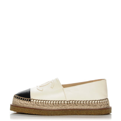 Chanel Lambskin CC Espadrilles 37 Ivory Black 1 of 7
