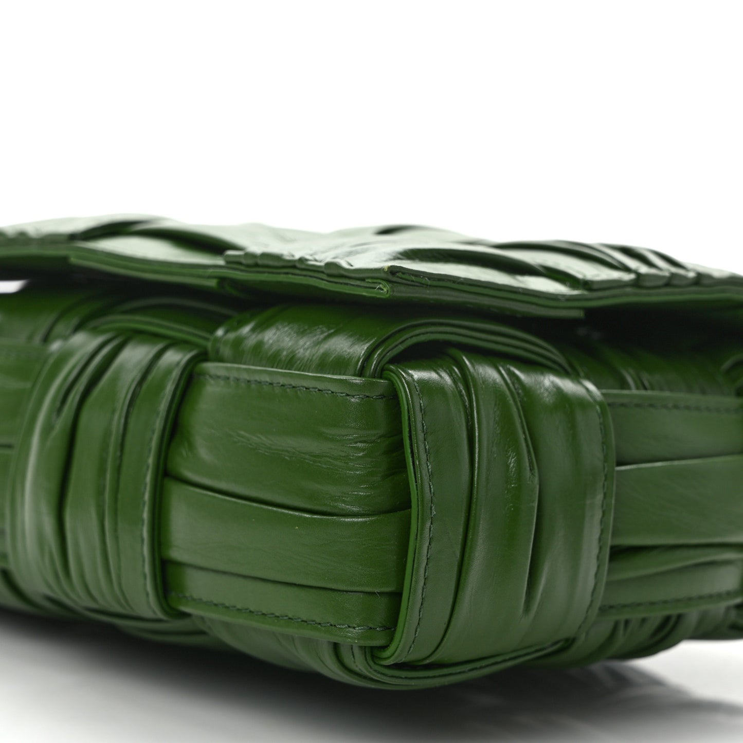 Calfskin Intreccio Plisse Cassette Crossbody Bag Avocado