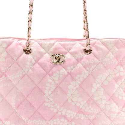 Chanel Printed Denim Quilted Coco Beach Shopping Tote Pink White 9 of 13