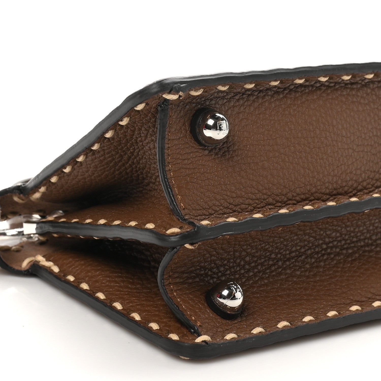 Fendi Fabric Woven Cuoio Romano Selleria Petite Peekaboo I SEE U Satchel Natural Gianduia 8 of 9