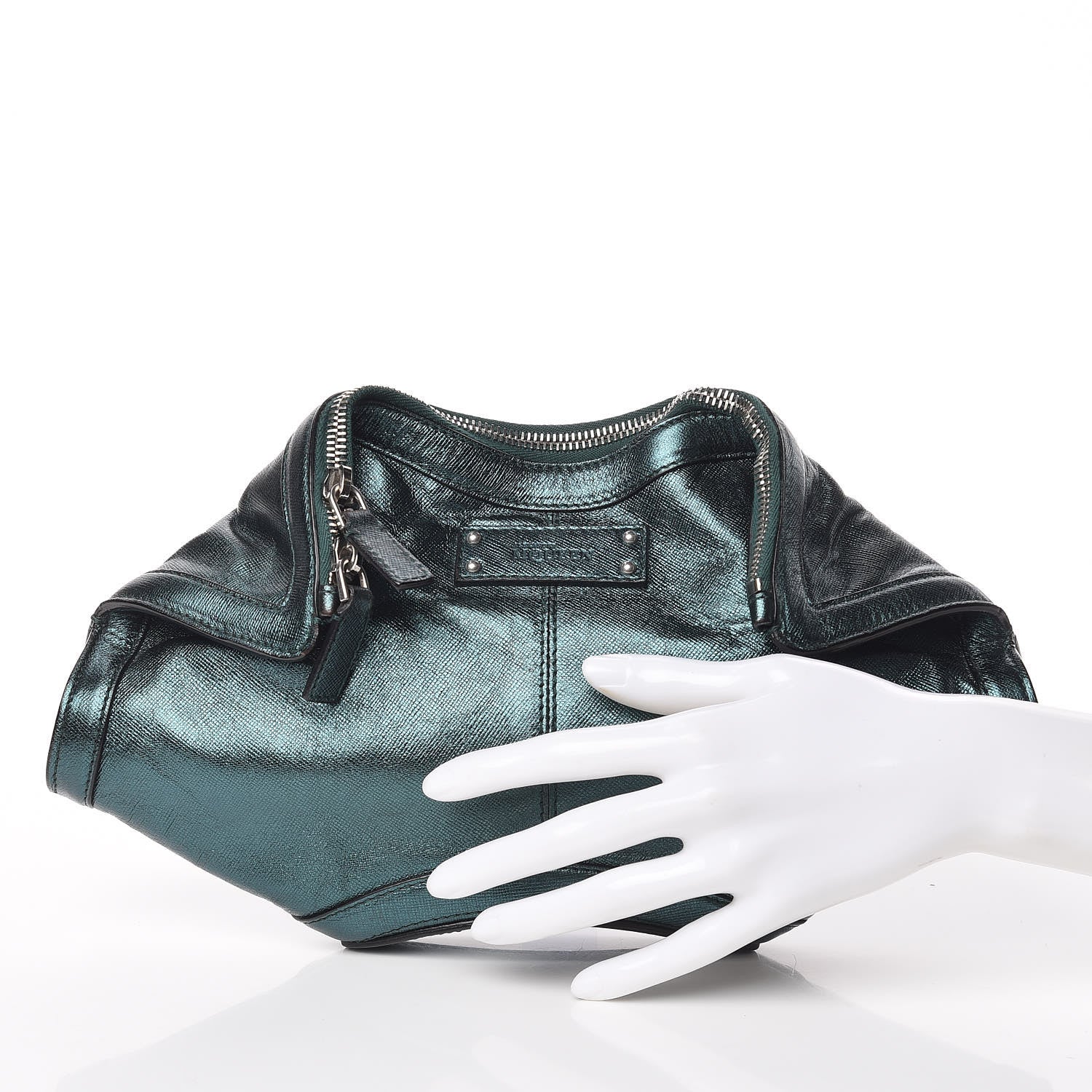 Alexander McQueen Metallic Lambskin De Manta Clutch Green 2 of 9