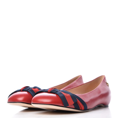 Gucci Malaga Kid Web Bow Ballerina Flats 38.5 Hibiscus Red 3 of 9