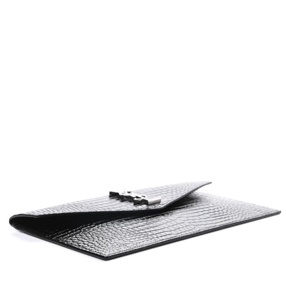 Saint Laurent Calfskin Crocodile Embossed Uptown Monogram Clutch Black 3 of 7