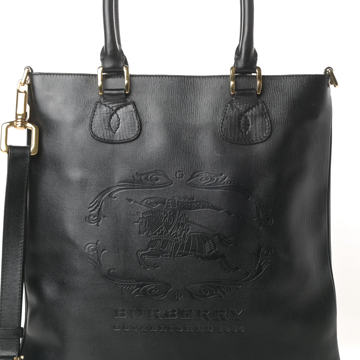 Burberry Textured Calfskin Crest Embossed Large Tote Black 9 of 13