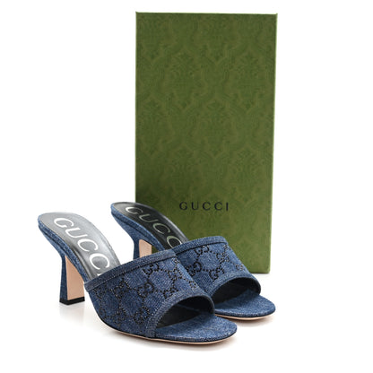 Gucci Denim Crystal GG Monogram Mules 40 Blue 10 of 10