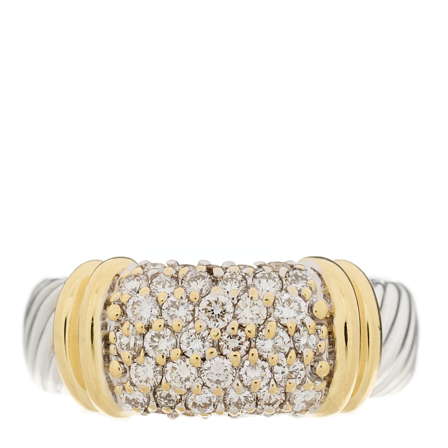 David Yurman Sterling Silver 18K Yellow Gold Diamond 8mm Metro Cable Ring 51 5.75 1 of 5