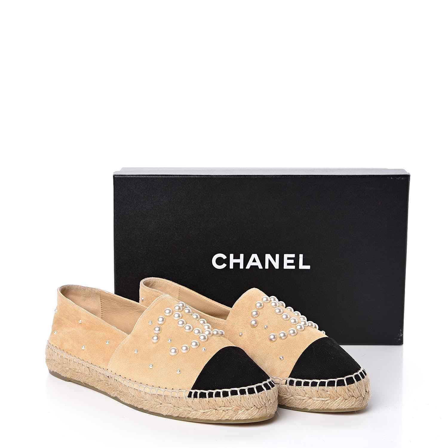 Chanel Suede Pearl CC Espadrilles 38 Beige Black 11 of 11