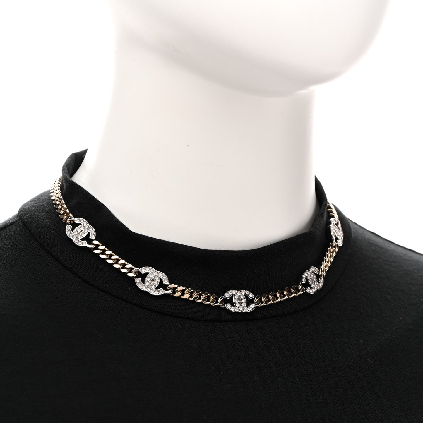 Crystal Chain CC Link Choker Gold Silver