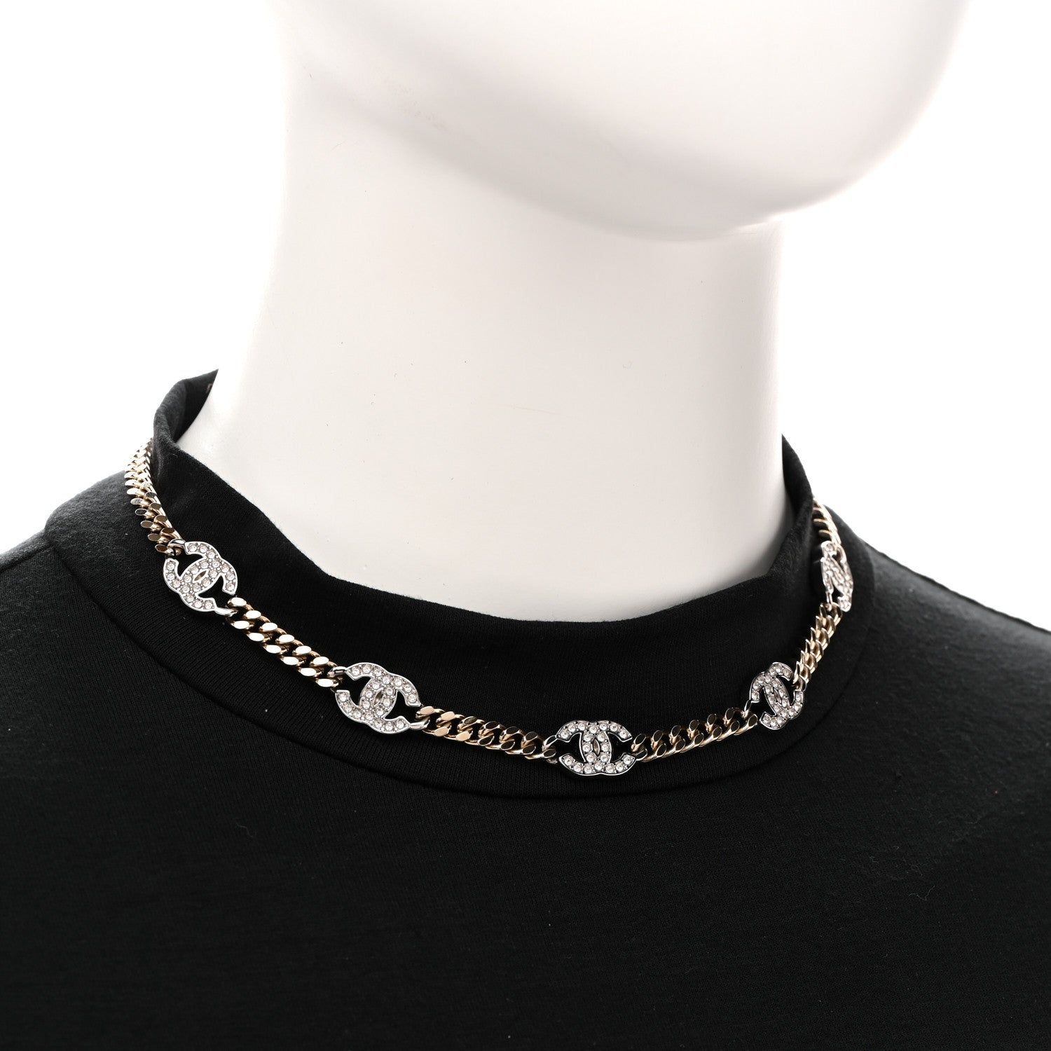 Chanel Crystal Chain CC Link Choker Gold Silver 2 of 7