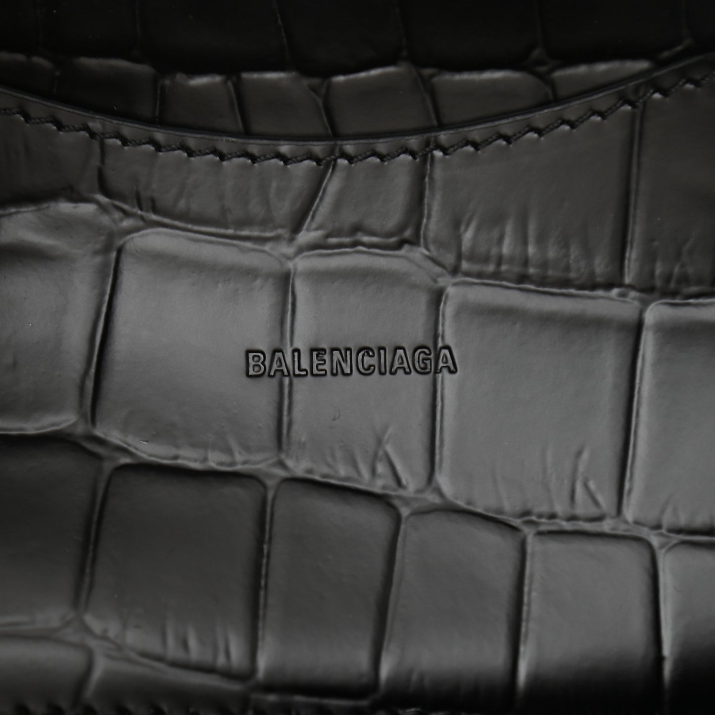 Semi Shiny Calfskin Crocodile Embossed Neo Classic Black Hardware Mini City Black
