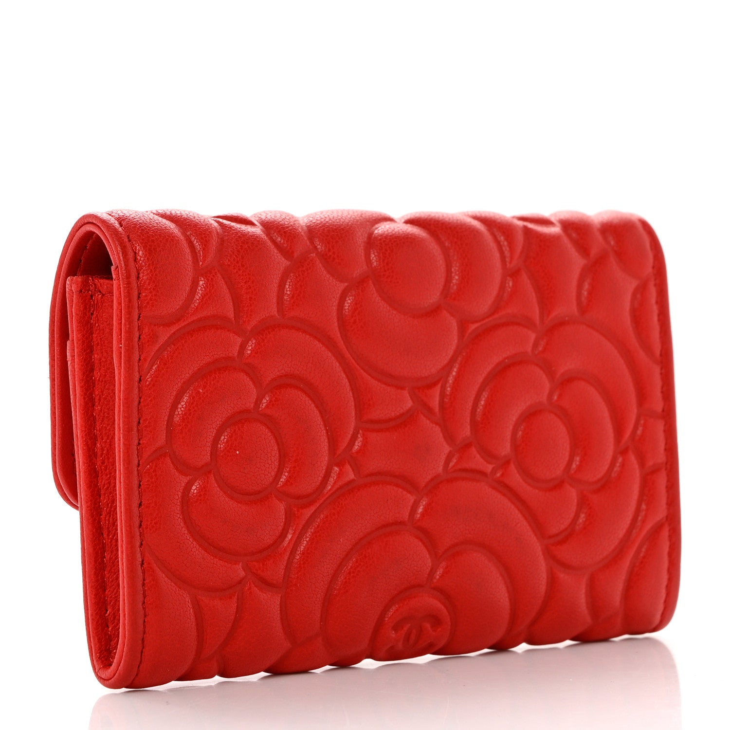 Chanel Goatskin Camellia Embossed Card Holder Red 3 of 8