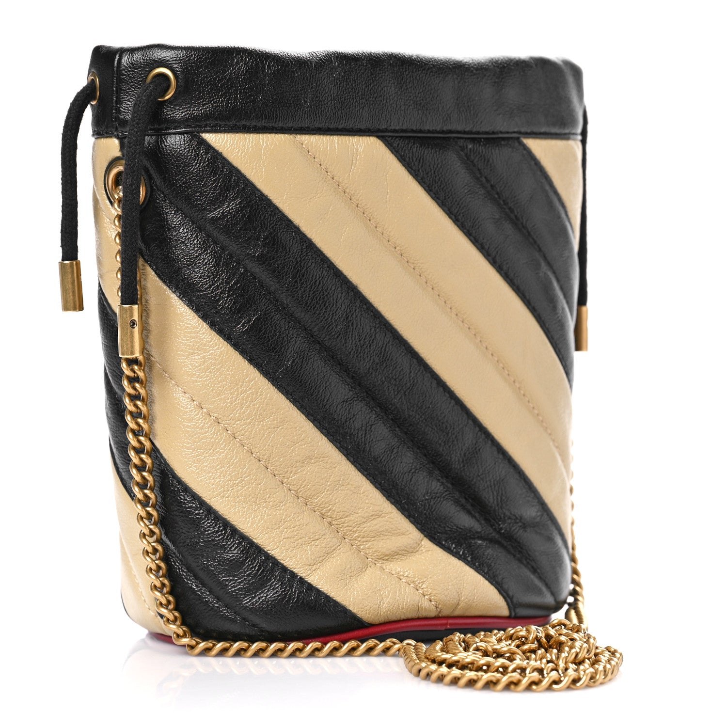 Gucci Azalea Calfskin Matelasse Diagonal Patchwork Mini Torchon GG Marmont 2.0 Bucket Bag Black Beige Romantic Cerise 3 of 8