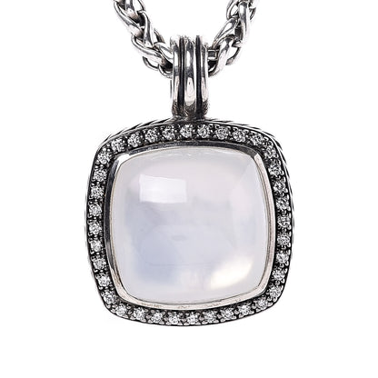 David Yurman Sterling Silver Diamond Moonstone 20mm Moonlight Ice Enhancer Pendant Necklace 4 of 6