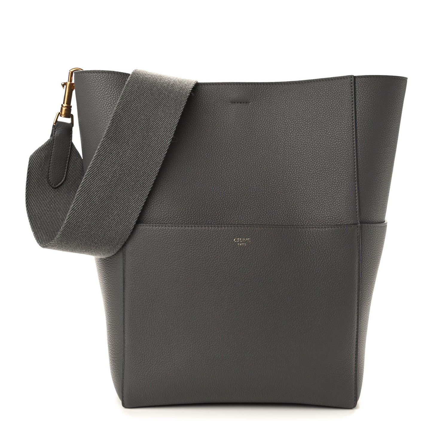 Soft Grained Calfskin Sangle Bucket Bag Grey