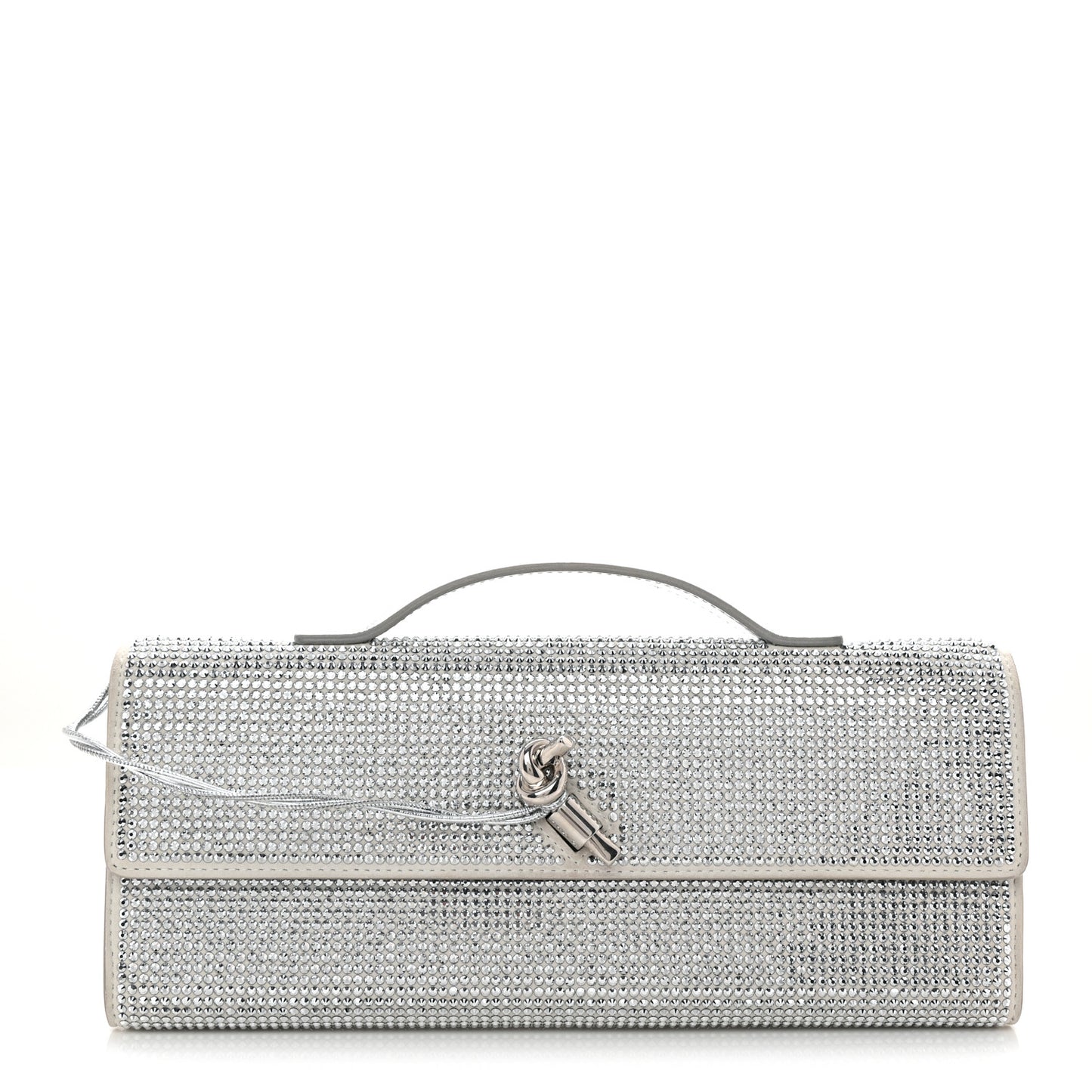 Nappa Crystal Long Andiamo Top Handle Clutch White