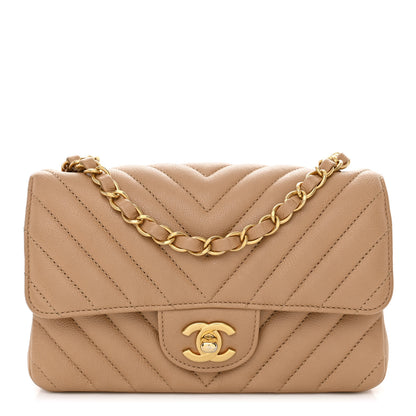 Chanel Calfskin Chevron Quilted Mini Rectangular Flap Dark Beige 1 of 10