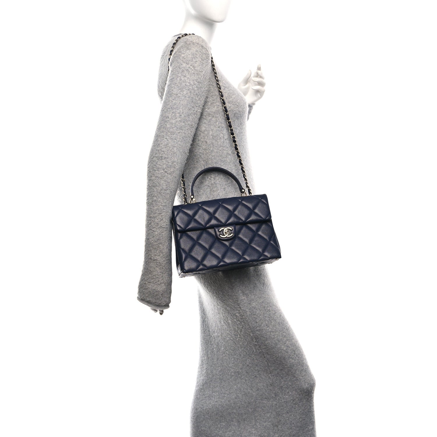 Chanel Caviar Quilted Retro Twist Top Handle Flap Navy 2 of 11