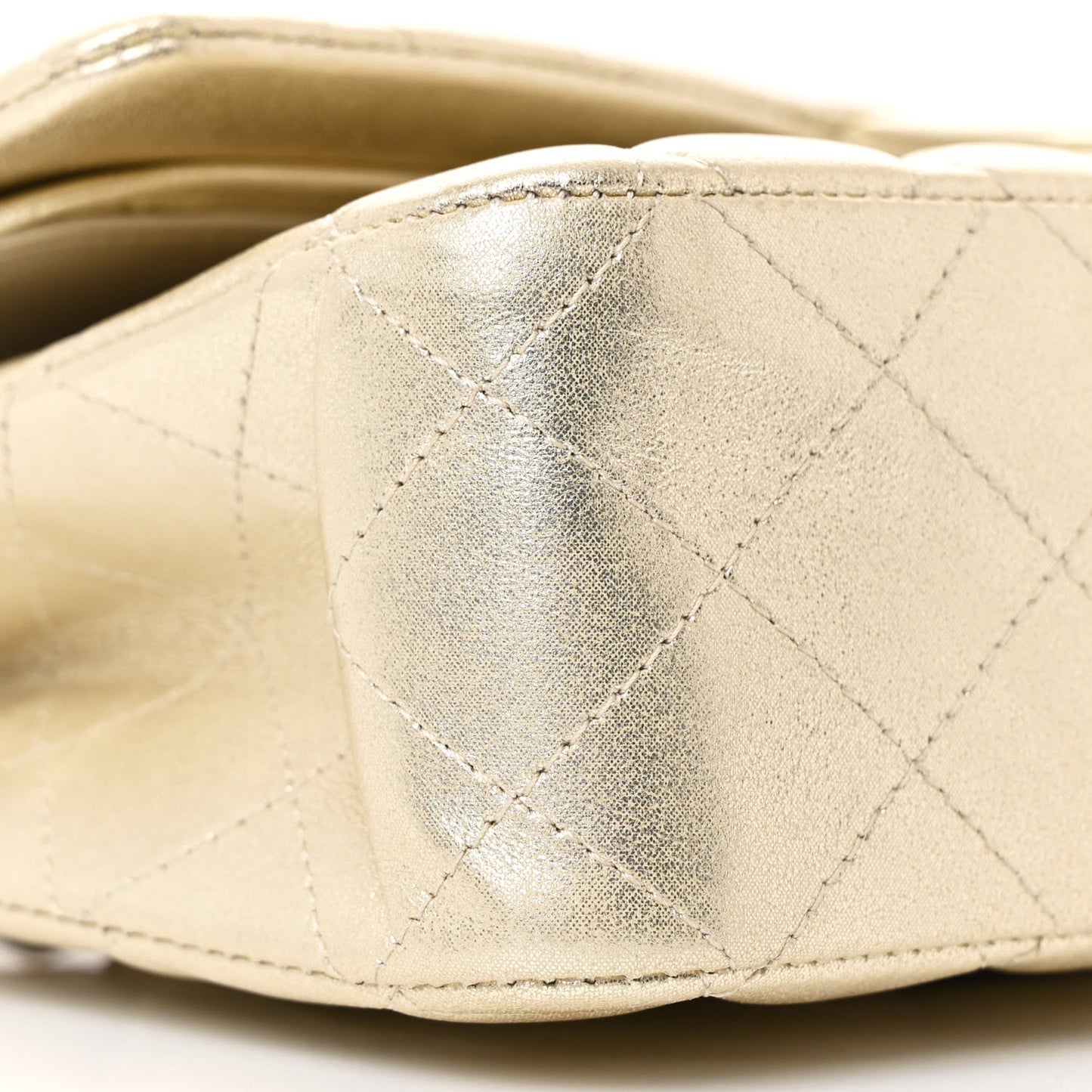 Metallic Lambskin Quilted Medium Double Flap Gold