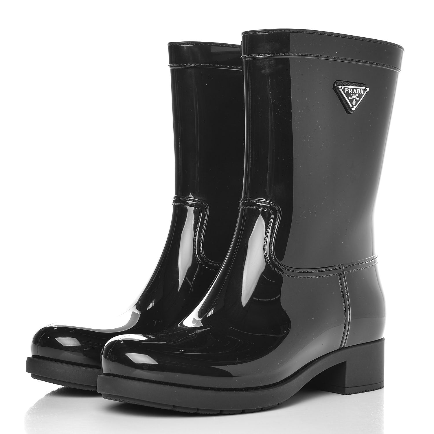 Prada Sport Rubber Mid Calf Rain Boots 40 Black 3 of 11