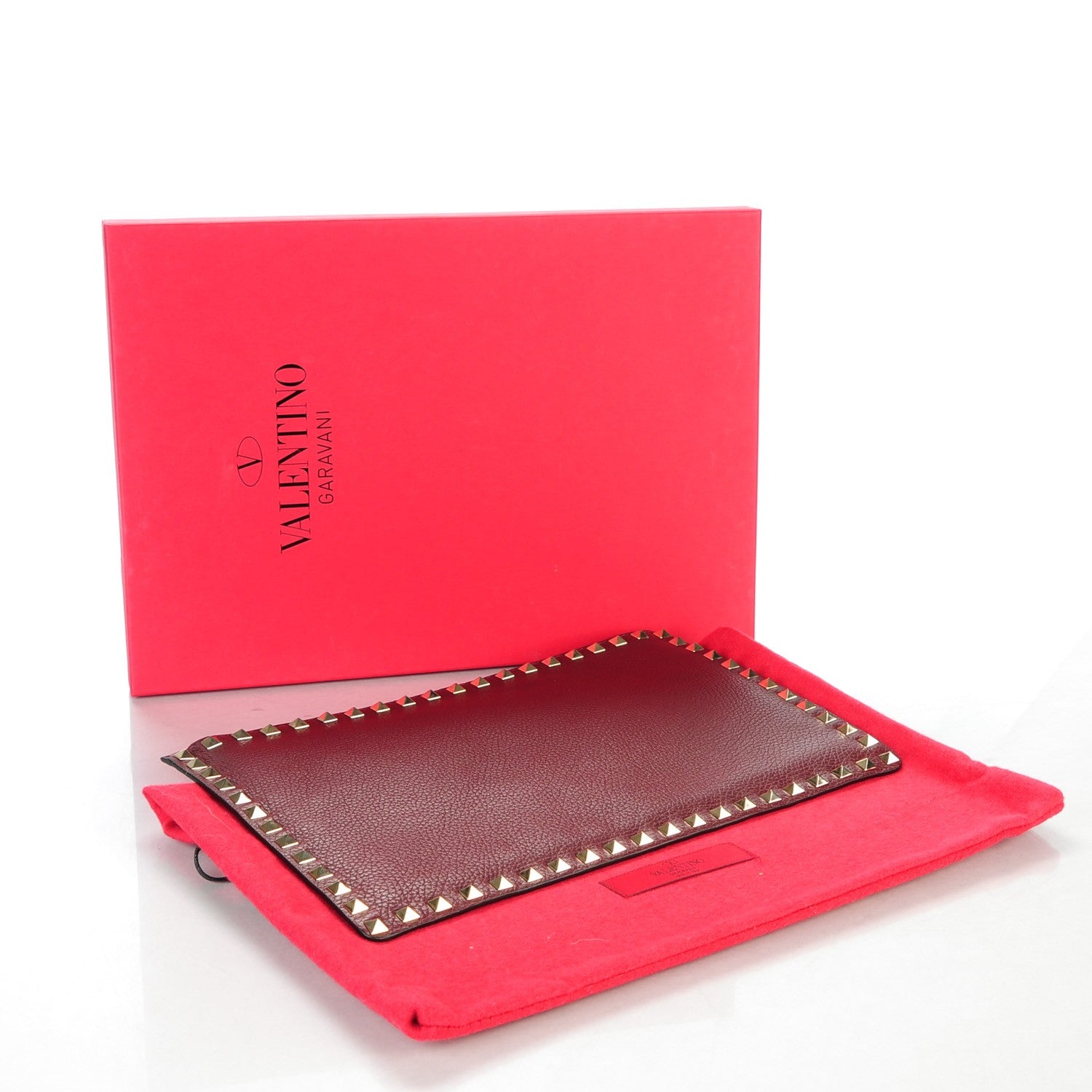 Valentino Garavani Pebbled Calfskin Large Rockstud Zip Pouch Rubin 4 of 8