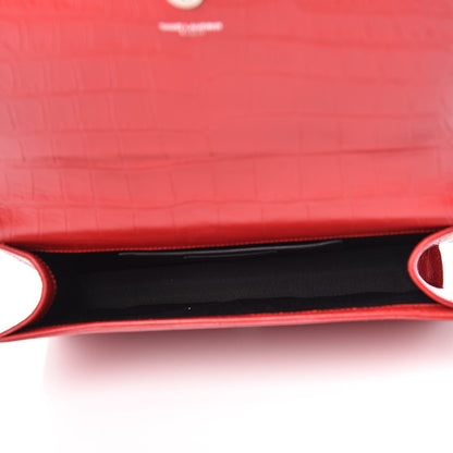 Saint Laurent Calfskin Crocodile Embossed Classic Kate Monogram Clutch Red 5 of 10