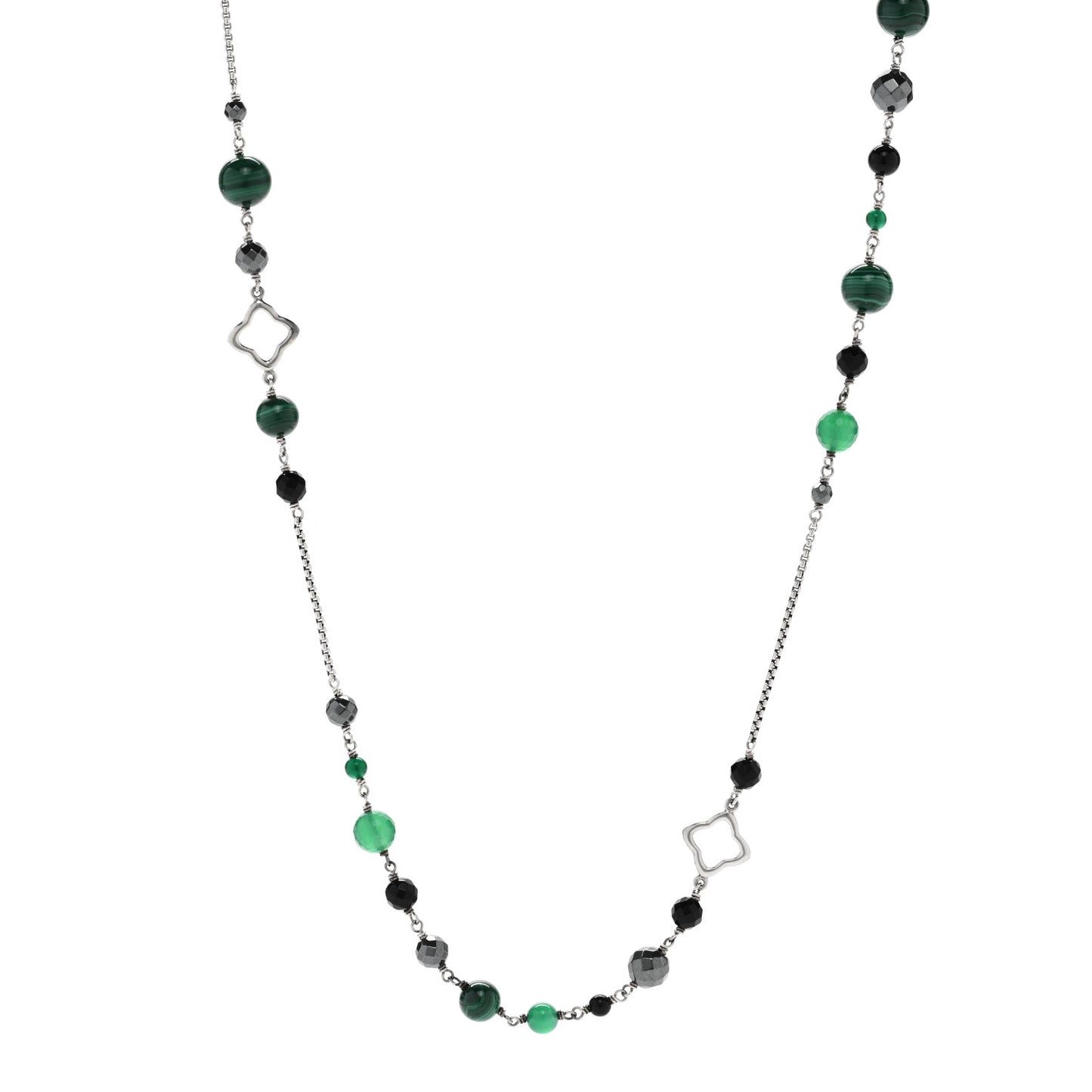 Sterling Silver Black Onyx Malachite Chalcedony Hematine Bijoux Necklace