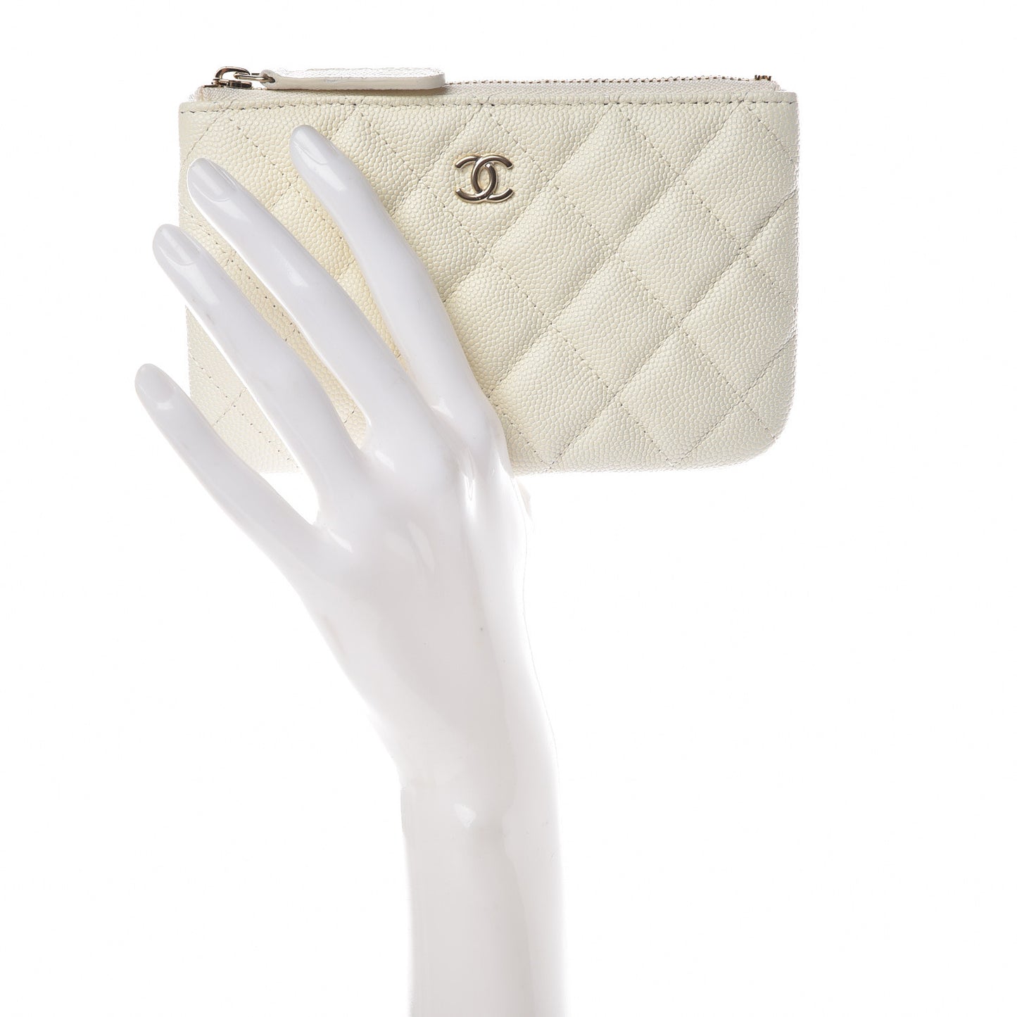 Caviar Quilted Small Cosmetic Case White