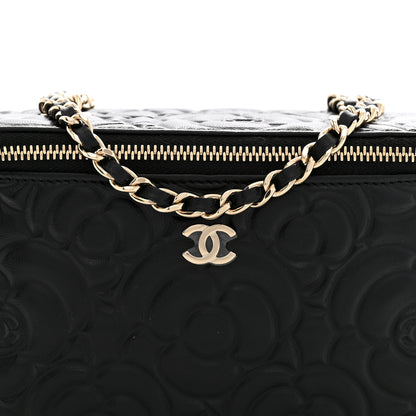 Chanel Lambskin Camellia Embossed Small Vanity Case With Chain Black 8 of 11