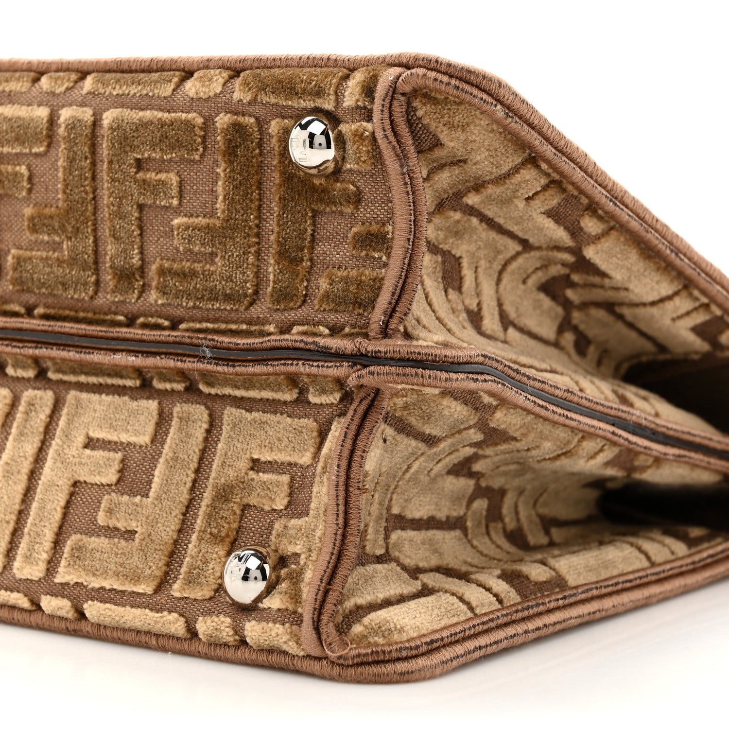 Fendi Velvet Jacquard FF Small Peekaboo I SEE U Satchel Beige 10 of 11