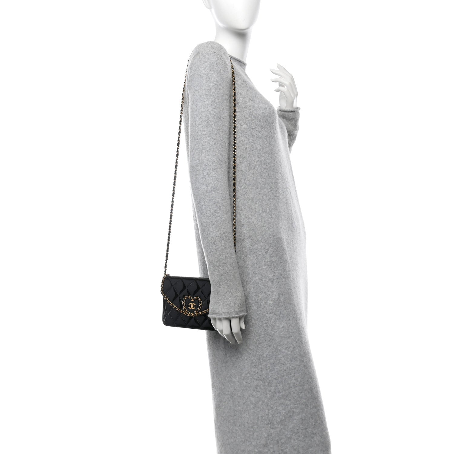 Chanel Patent Quilted Chain Around Heart Wallet On Chain WOC Black 2 of 12