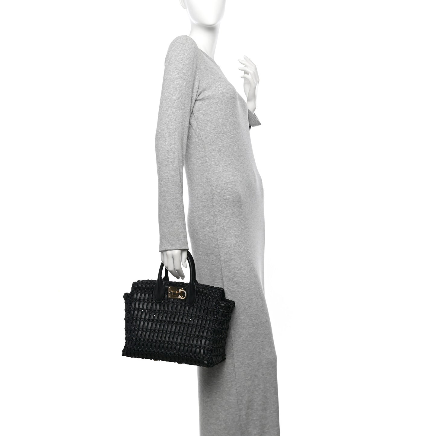 Raffia Calfskin The Studio Box Tote Black