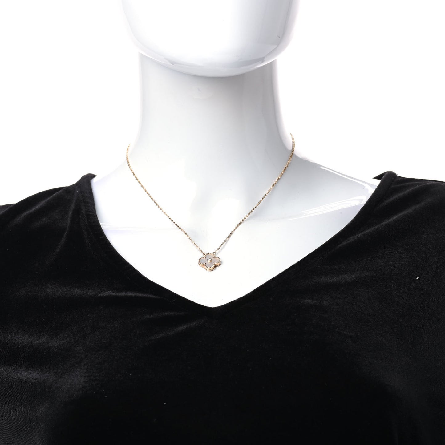 18K Rose Gold Diamond Mother of Pearl Vintage Alhambra Pendant Necklace