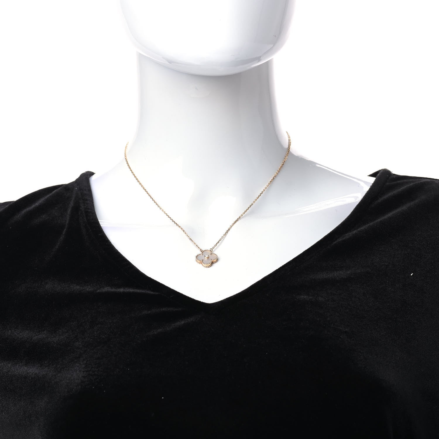 Van Cleef & Arpels 18K Rose Gold Diamond Mother of Pearl Vintage Alhambra Pendant Necklace 2 of 5
