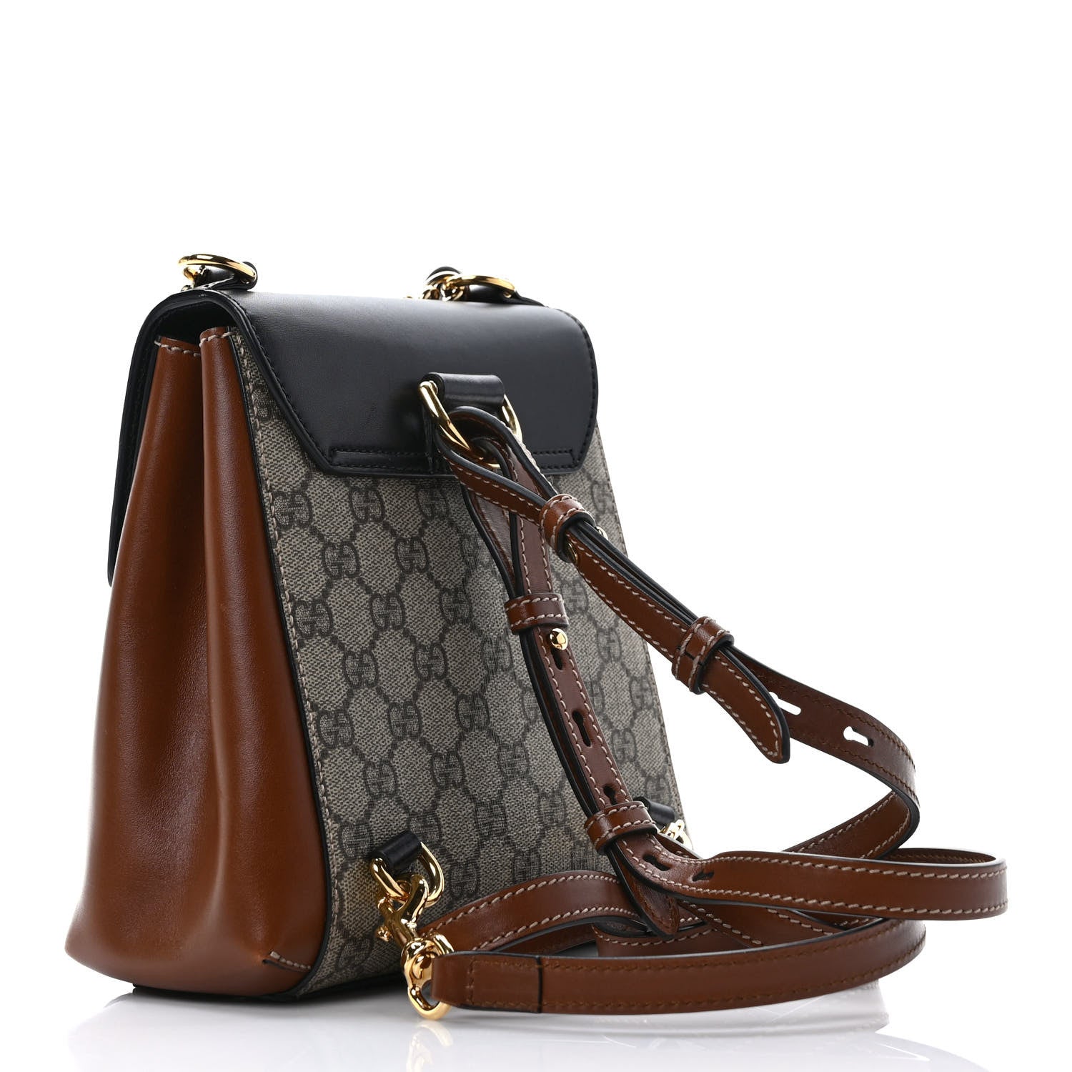 Gucci GG Supreme Monogram Calfskin Padlock Backpack Beige Cuir Black 3 of 9